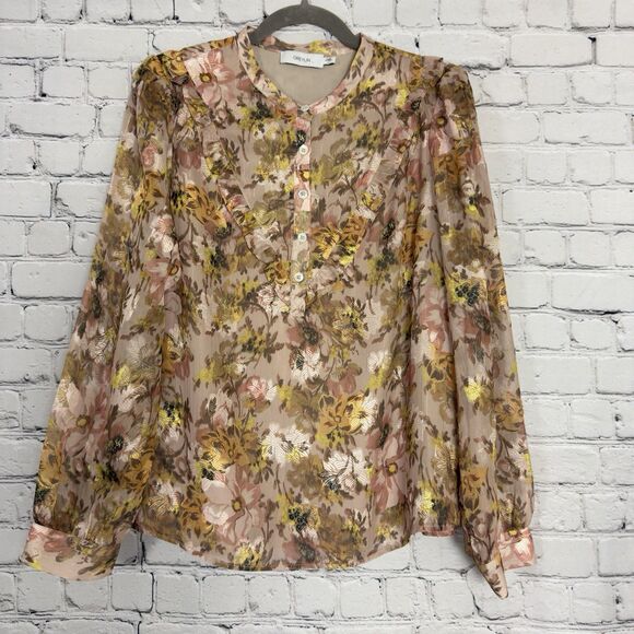 Anthropologie Greylin Bella Yoke Button Front Floral Jacquard Blouse Women's L - Picture 2 of 13